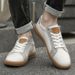 Men's Board Shoes Flat Training Sneakers Low-top Leather Cowhide Surface Casual Shoes Round Head Lace-up Small Leather_vogvips.com