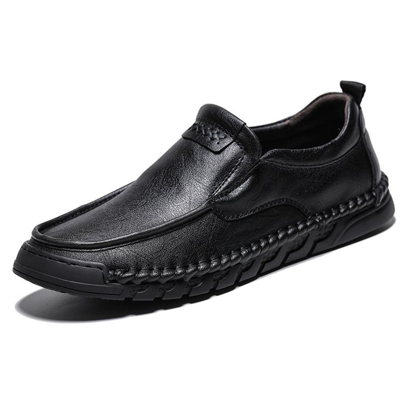 Men's Casual Leather Shoes Autumn Genuine Leather Soft Sole Slip-Resistant Hand-Stitched Slip-On Loafers Moccasins_vogvips.com
