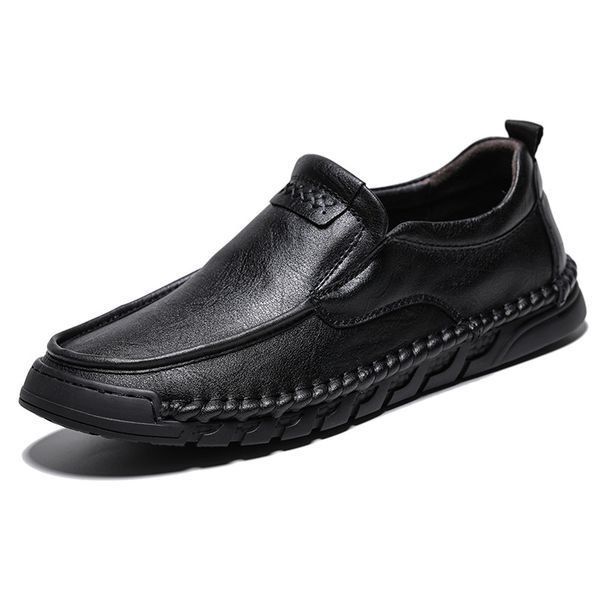 Men's Casual Leather Shoes Autumn Genuine Leather Soft Sole Slip-Resistant Hand-Stitched Slip-On Loafers Moccasins_vogvips.com