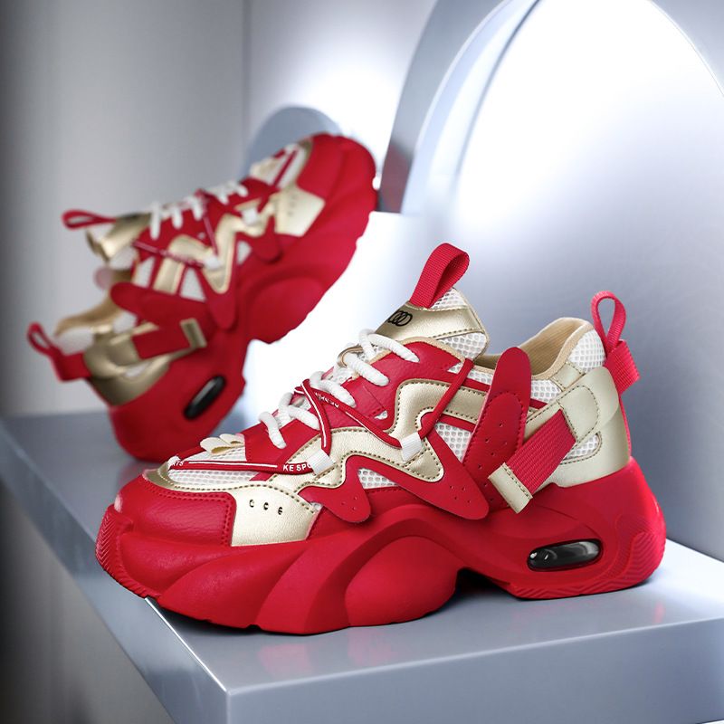 2025 Summer Trendy Red Men's Spring New Thick Sole Dad Versatile Height Increasing Casual Shoes Sneakers_vogvips.com