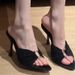 2026 Early Spring New Fashion Open-toe Women's Shoes, Elegant Pointed-toe Satin High-heeled Sandals With Metal Buckle_vogvips.com