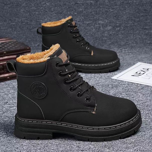 Men's Winter Boots High Top British Style Work Boots Thickened Cotton Lined Warm Snow Boots Men's Thick Cotton Shoes Plus Velvet Warm Snow Boots_vogvips.com