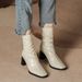 H9537-3 High Heel Ankle For Women, Fleece Lined, French Style, Mid-Calf Slimming Fashion Boots, Back Zipper, Square Toe_vogvips.com