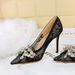 1963-H19 European And American Style Sexy Party High-heeled For Women, Lace Mesh With Rhinestone Bow, Pointed Toe_vogvips.com