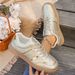Gold Classic Style Women's Flat Shoes Lightweight Single Shoes Lace Up Round Toe Elegant Fashion_vogvips.com