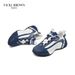 Men's Two-Tone Leather Chunky Platform Sneakers, Soft Pigskin Sponge Insole Breathable Mesh Interior Non-Slip Rubber Outsole Daily Casual Footwear_vogvips.com