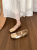 2025 Autumn New Silver Square Head Shallow Mouth For Spring And Summer Gentle Fairy Flat Bottom Grandma Women's Single_vogvips.com