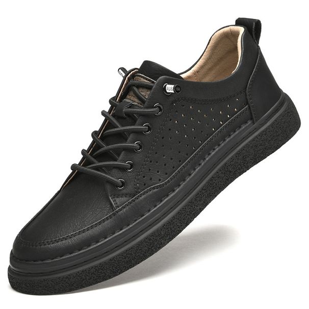 Men's Shoes Board Shoes Men's Cowhide Hollowed Out Breathable Trendy Lace-up Retro Men's Casual Shoes Cloth_vogvips.com