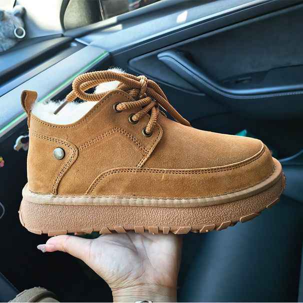 Men's Snow Boots 2025 Winter Genuine Leather Fleece Lined Thickened Sheepskin Sole Non-Slip Warm Wool Large Cotton Shoes_vogvips.com
