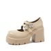 Cameido Women's Loafers - Beige Sheepskin Upper, Round Toe, 11cm Rubber Foam Sole_vogvips.com