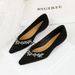 French Light Luxury Pointed Rhinestone Chain Decorative Single Shoes Suede Light Mouth Bevel Heel Low Heel Women's Single Shoes_vogvips.com