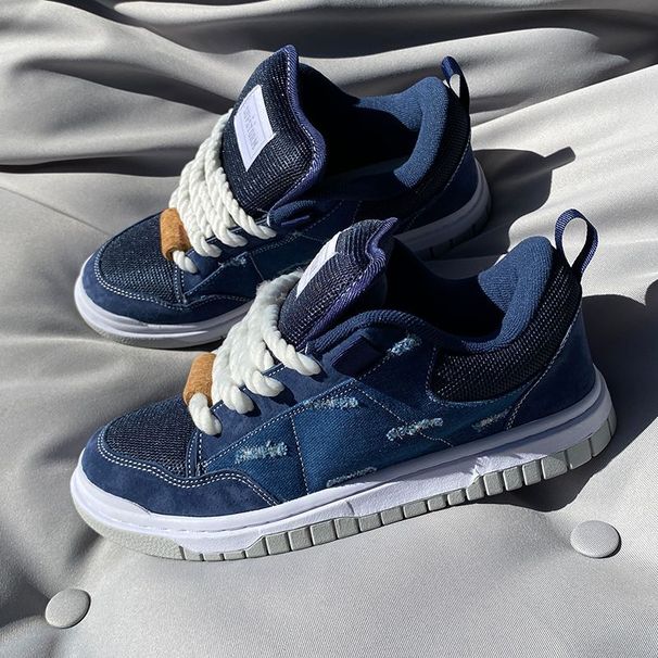 Fashionable And Versatile Denim Blue Loafers, Low-top Thick-tongued Comfortable Sneakers, Classic Casual Shoes, Outdoor_vogvips.com