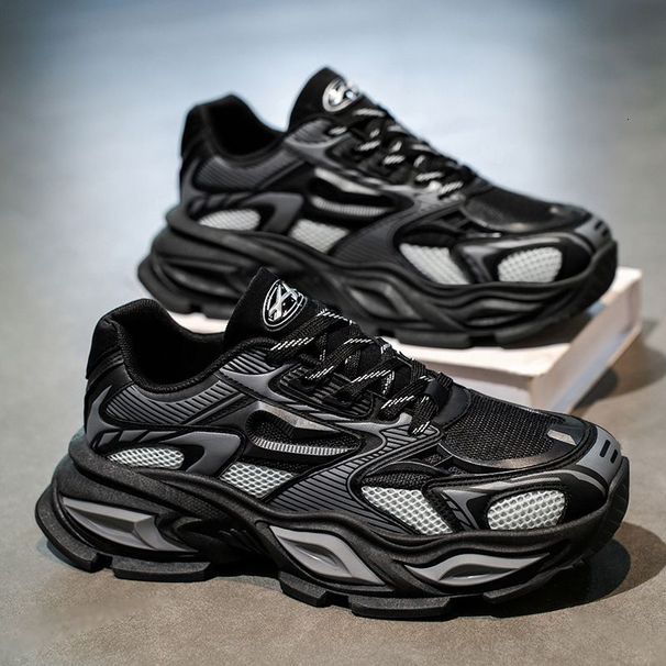 Men's Retro Beige Gray Mesh Chunky Dad Sneakers With Multi Layer Sole For Casual Streetwear Daily Outfit_vogvips.com