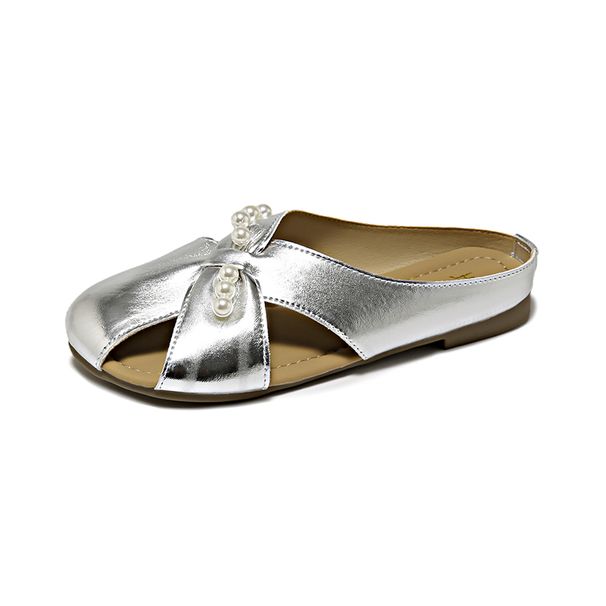 Pearl Cross-hole Open-toe Headband Versatile Half-pedal Women's 1.5CM Low-heeled Müller Shoes For Lazy Casual Wear Flat Sandals_vogvips.com