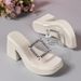 Thick Soled High Heels, Transparent Rhinestone Cool In 2024, Summer Semi Slippers, New Fashion, One Line Slippers For_vogvips.com