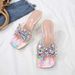 Elegant Iridescent Rhinestone Square-toed Slip-on Transparent Chunky High-heeled Sandals, Summer Outdoor High-end_vogvips.com
