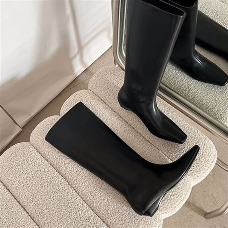 Classic Square-Toe Chelsea Boots - Low Block Heel Ankle Boots For Women | Slip-On Design | Versatile Black & Grey | Winter & Fall Fashion_vogvips.com