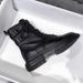 Autumn New Black Versatile Leather Flat Bottomed Short Boots, Mid Calf Martin Boots, Double Breasted Women's Boots_vogvips.com