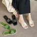 Square Buckle Slippers For Women, Summer New Flat Soft Sole One-Word Slippers, Fashionable Versatile Outdoor Indoor_vogvips.com