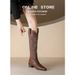 Embroidered Genuine Leather Long Over-the-Knee Boots For Women, Chunky Heel, Runway Style, Denim Stretchy Riding Boots,_vogvips.com