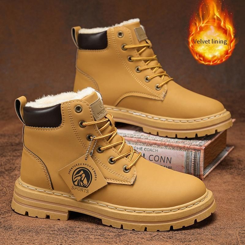 Men's Extra Wide Size 46 Winter Thermal Lined Martin Boots – British Style Casual Mid-Cut Work Boots With Cushioned Sole (Khaki/Black/Gray)_vogvips.com
