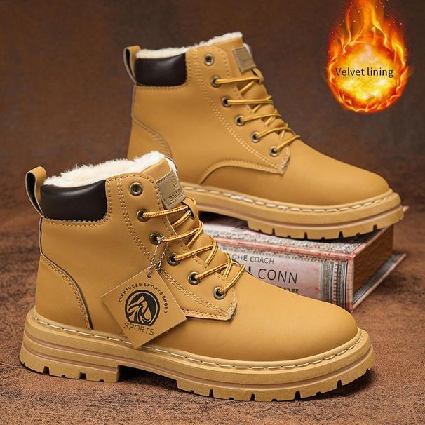 Men's Extra Wide Size 46 Winter Thermal Lined Martin Boots – British Style Casual Mid-Cut Work Boots With Cushioned Sole (Khaki/Black/Gray)_vogvips.com