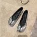 Mirror Toe Split Women's Flat Shoes - Genuine Leather Round Toe Slip-Ons For Casual & Dressy Outfits (Silver, Beige, Black)_vogvips.com