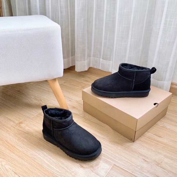 2024 Winter New Short Snow Low-Cut Sheepskin Straight Solid Color Women's Boots Warm And Cold-Proof_vogvips.com