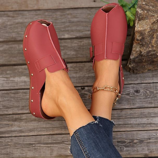 Women's Shoes Large Size Thick Soled Muller Rivet Toe Thick Soled Slippers Summer Buckle Women's Shoes_vogvips.com