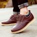 Men's Casual Business Korean Style Versatile Genuine Leather Hidden Wedge Round Toe Lace-Up Low-Top Shoes_vogvips.com