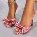 Cross-border Pointed-toe Bowknot Sandals For Women, 2026 Summer New Houndstooth Pattern, European And American Style,_vogvips.com