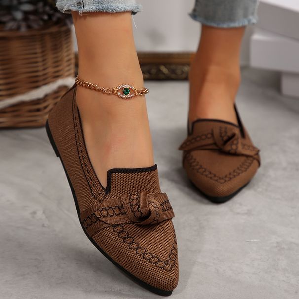 Breathable Slip-On Women's Flats With Bowknot Detail – Pointed Toe, Wide Fit, Lightweight Knit Fabric For Casual Comfort_vogvips.com