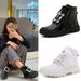 Fashion Diamond Buckle Sports Shoes Lace Up Flat Boots For Women Comfortable Breathable Genuine Leather Mid Cut Boots Patent Leather Fashion Boots_vogvips.com