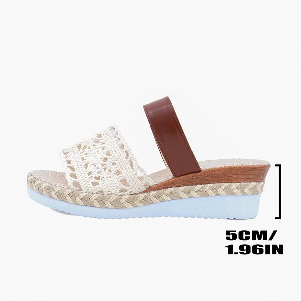Women's plus Size Hollowed out Wedge Sandals Summer New Style Fabric Color Block Outdoor Wear_vogvips.com