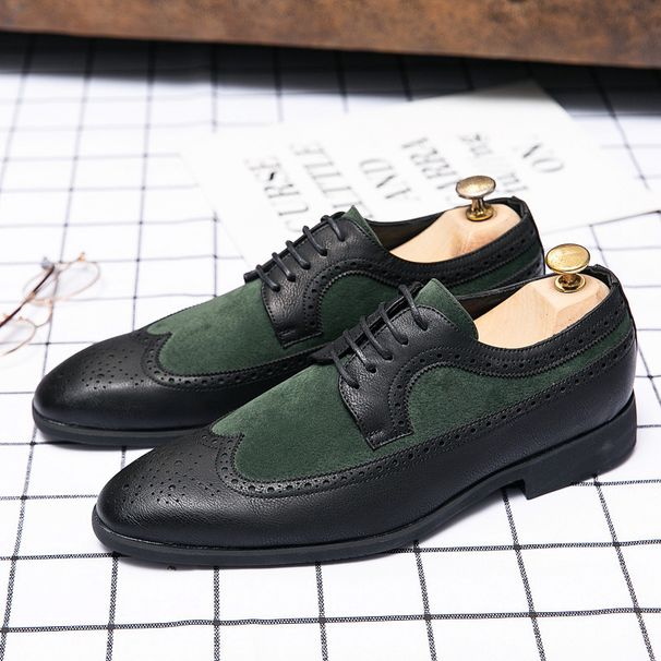 Spring New Color-Block Pointed Leather Large Size Formal Casual Low-Cut Lace-Up Men's Shoes_vogvips.com