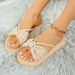 Women's Casual Comfortable Linen Fabric Slippers Lightweight Staircase Indoor Outdoor Flip Flops with Bow Wedge Heel_vogvips.com