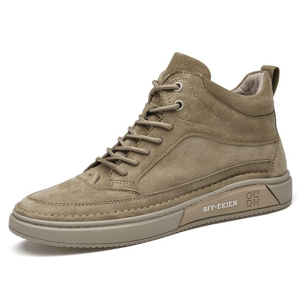 Flat-heeled Pigskin Velvet High-top Board Shoes Retro British Casual Round Head Lace-up Board Shoes Men's Shoes_vogvips.com