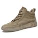 Flat-heeled Pigskin Velvet High-top Board Shoes Retro British Casual Round Head Lace-up Board Shoes Men's Shoes_vogvips.com