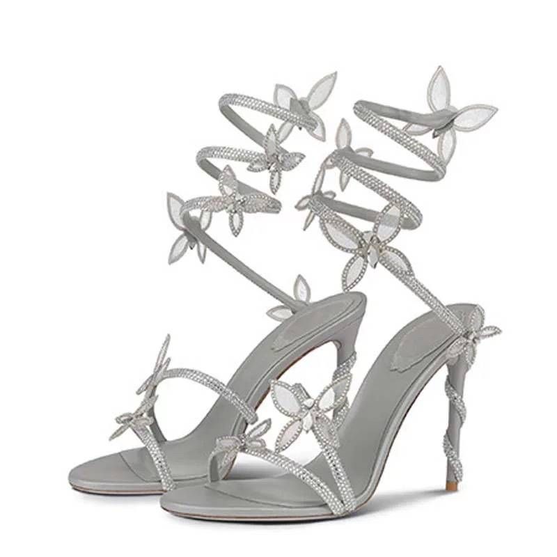 High Heel Sandals Women High Heels Wrap With Crystal Butterfly Embellish Solid Color All Match High Heel Sandals_vogvips.com