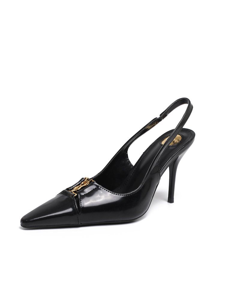 Patent Leather Pointed-Toe Stiletto Slingback Pumps With Metal Zipper Accent_vogvips.com