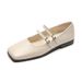 Square Head Single Shoes Women's Flat French One-word Strap Mary Jane Shoes Korean Version Soft-soled Women's Shoes_vogvips.com