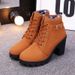 Mid-Heel Single With Belt Buckle For Women 2024 Autumn Thick Heel Short Round Toe Martin Lace-Up Ankle Riding Boots_vogvips.com