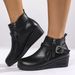 Women's Plus Size Wedge Boots Belt Buckle Side Zipper Platform Ankle Retro Autumn Size 43 Black PU Suede Rubber Sole_vogvips.com