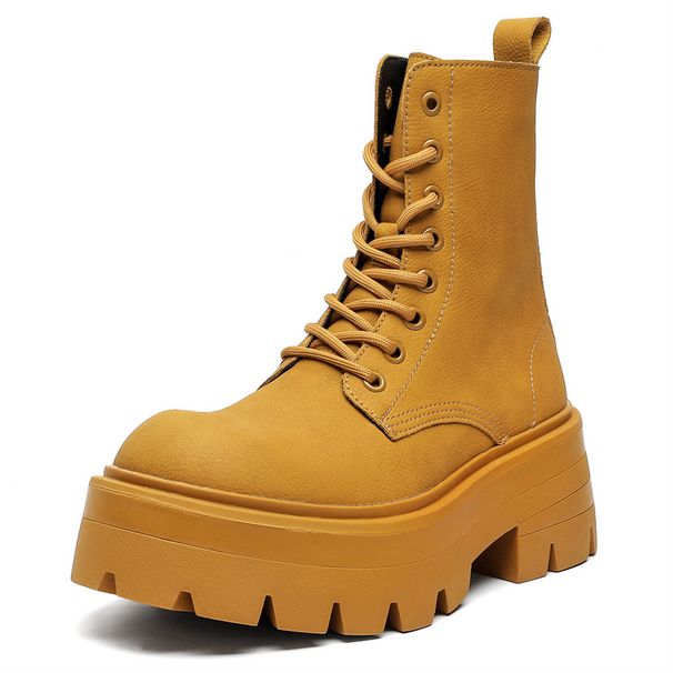 High-top Leather Shoes Martin Boots Men's Shoes Thick-soled Inner Height-increasing Casual Big-head Leather Boots_vogvips.com
