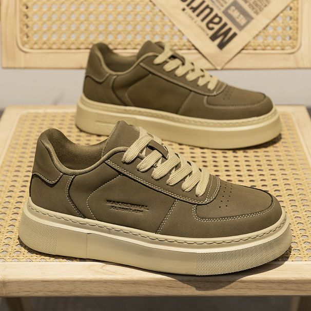 Men's Casual Sneakers - Retro Style Comfortable Breathable Low-Top Lace-Up Shoes With Thick Sole (Black/Khaki/Wheat)_vogvips.com