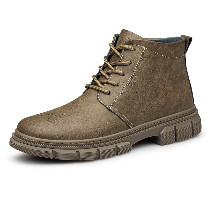 Leather Casual Martin Boots Men's Tooling Style Men's Boots Fleece Warm Men's Shoes Medium Tube Men's_vogvips.com