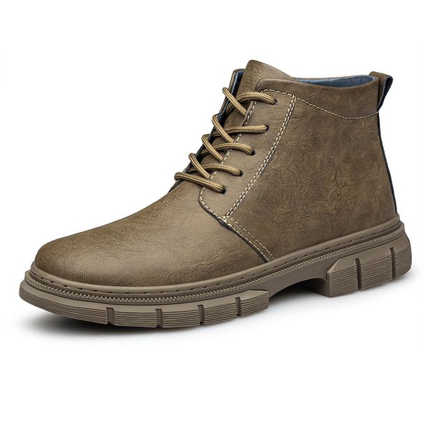 Leather Casual Martin Boots Men's Tooling Style Men's Boots Fleece Warm Men's Shoes Medium Tube Men's_vogvips.com