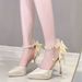 2025 New Style One-Strap Pearl Chain Platform Stiletto Sandals, Comfortable Bowknot Design, Non-Tiring High Heels For_vogvips.com