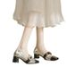 Xiaoxiangfeng Medium Thick Heeled Mary Jane 2025 New Color Blocked One Button High Heels Rhinestone Square Toe Spring_vogvips.com