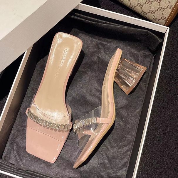 French-style Transparent Large-size Chunky Heel Sandals For Women, 2026 Summer New Fairy-style High-heeled Slippers,_vogvips.com
